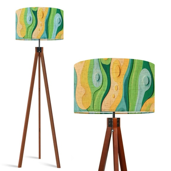 Wood Tripod Floor Lamp, Mid Century Wood Standing Lamp with 3 Color Temperature Dimmable Standing for Living Room, Bedroom, Office 3D Mid Century Modern Vintage Abstract Flaxen Lamp Shade