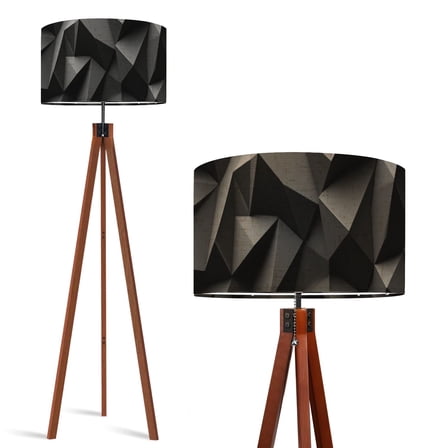 Wood Tripod Floor Lamp, Mid Century Wood Standing Lamp with 3 Color Temperature Dimmable Standing for Living Room, Bedroom, Office 3D Modern Textured Living Room Lobby Flaxen Lamp Shade