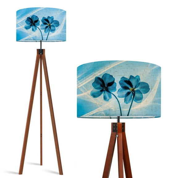 Wood Tripod Floor Lamp, Mid Century Wood Standing Lamp with 3 Color Temperature Dimmable Standing for Living Room, Bedroom, Office Abstract Flaxen Lamp Shade