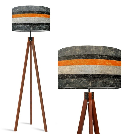 Wood Tripod Floor Lamp, Mid Century Wood Standing Lamp with 3 Color Temperature Dimmable Standing for Living Room, Bedroom, Office Abstract Flaxen Lamp Shade