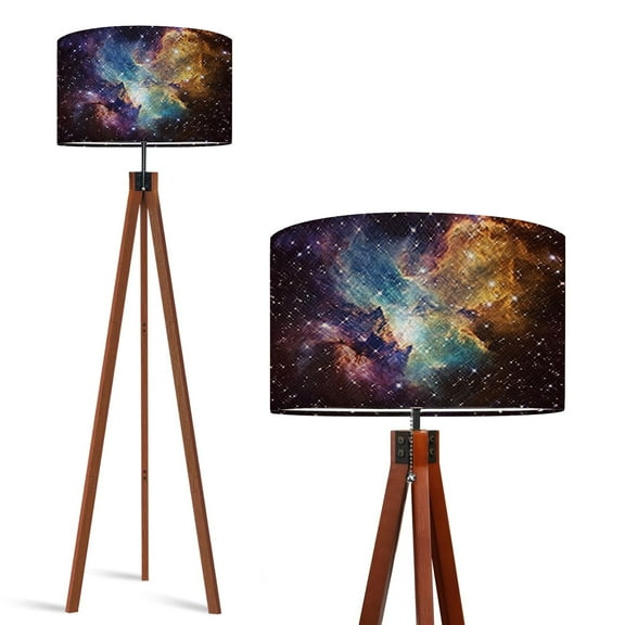 Wood Tripod Floor Lamp, Mid Century Wood Standing Lamp with 3 Color Temperature Dimmable Standing for Living Room, Bedroom, Office Fluorescen Flaxen Lamp Shade