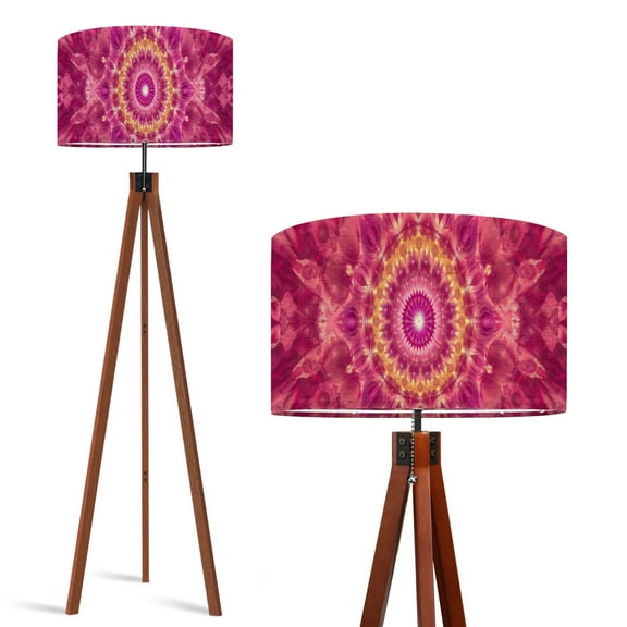 Wood Tripod Floor Lamp, Mid Century Wood Standing Lamp with 3 Color Temperature Dimmable Standing for Living Room, Bedroom, Office Indie Hippie Cool Aesthetic Stars Flaxen Lamp Shade