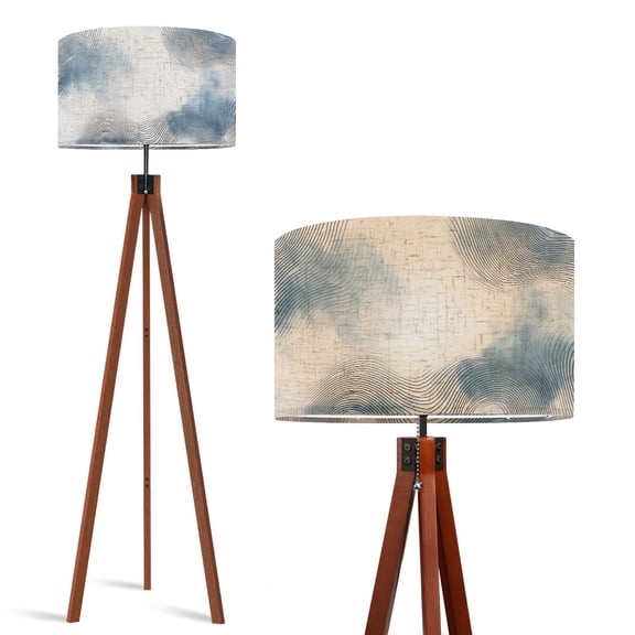 Wood Tripod Floor Lamp, Mid Century Wood Standing Lamp with 3 Color Temperature Dimmable Standing for Living Room, Bedroom, Office Mid Flaxen Lamp Shade