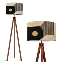 Wood Tripod Floor Lamp, Mid Century Wood Standing Lamp with 3 Color Temperature Dimmable Standing for Living Room, Bedroom, Office Minimalism Flaxen Lamp Shade