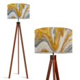 thumbnail image 1 of Wood Tripod Floor Lamp, Mid Century Wood Standing Lamp with 3 Color Temperature Dimmable Standing for Living Room, Bedroom, Office Retro White Gold Marble Marble Patterns Flaxen Lamp Shade, 1 of 5