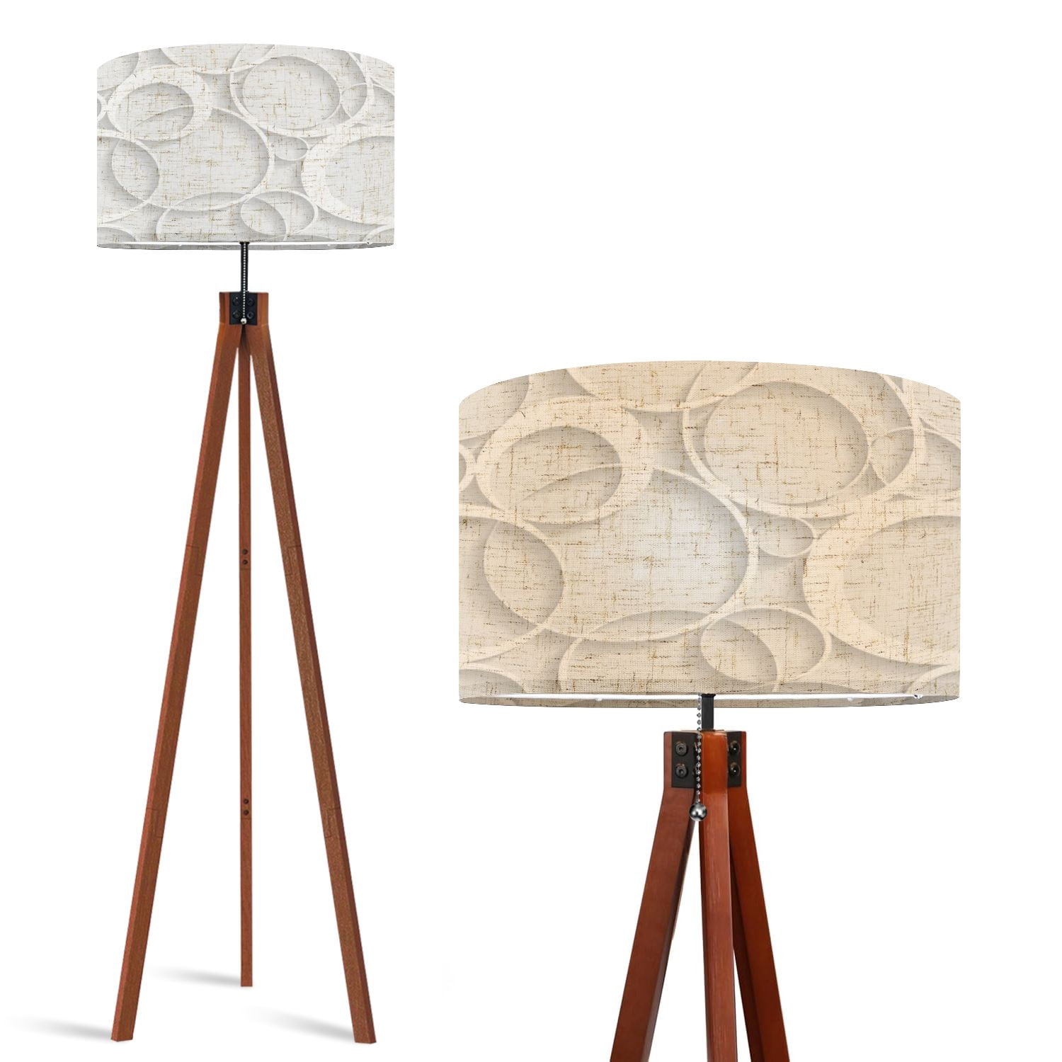 JITHCG Orange Gradient Wave Floor Lamp With Shelves - 63" Tall, Flaxen Fabric Shade, LED Bulb Included