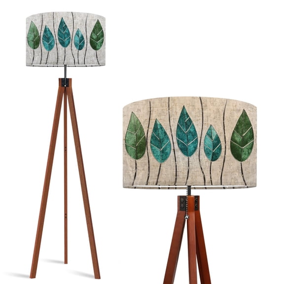 Wood Tripod Floor Lamp, Mid Century Wood Standing Lamp with 3 Color Temperature Dimmable Standing for Living Room, Bedroom, Office Silver Flaxen Lamp Shade