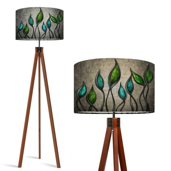 Wood Tripod Floor Lamp, Mid Century Wood Standing Lamp with 3 Color Temperature Dimmable Standing for Living Room, Bedroom, Office Silver Flaxen Lamp Shade