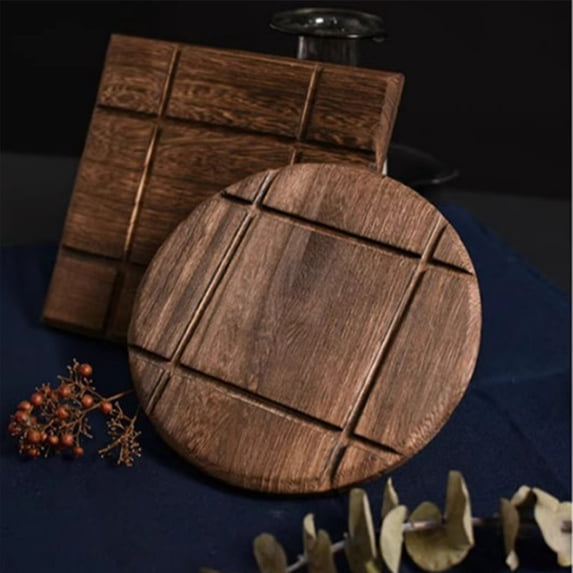 Wood Trivet Hot Pad for Pots and Pans, 7.5-Inch Round Heat Resistant Wooden Pot Holder with Handle for Tabletop and Countertop Protection, Brown