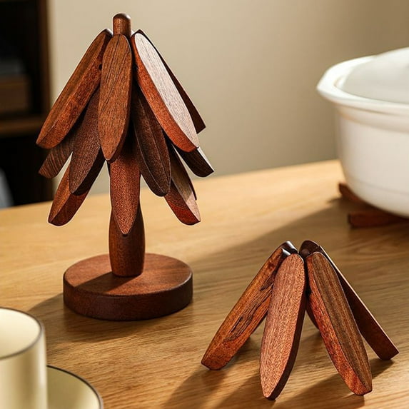 Wood Trivet Tree,Natural Tree Trivet Set,Wood Tree Trivet Set, Natural Tree Trivet Set Wooden Trivets & 1 Stand Like A Christmas,Foldable Kitchen Wooden,For Hotdishes Pot Bowl Teapot Hot Pot Holder