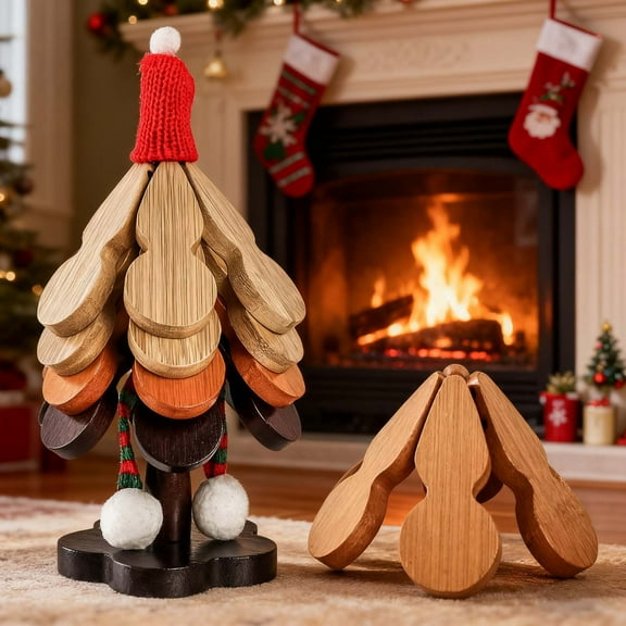 Wood Trivets for Hot Dishes,Tree Trivets for Hot Dishes,Wooden Christmas Tree Coasters,4 Piece