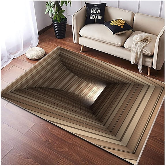 Wood Tunnel Area Rug ,3D Optical Illusion Vortex Rug for Living Room, Washable Rugs, Non Slip Floor Carpet, Low Pile Soft Mat for Bedroom Dining Room-2' x 3'