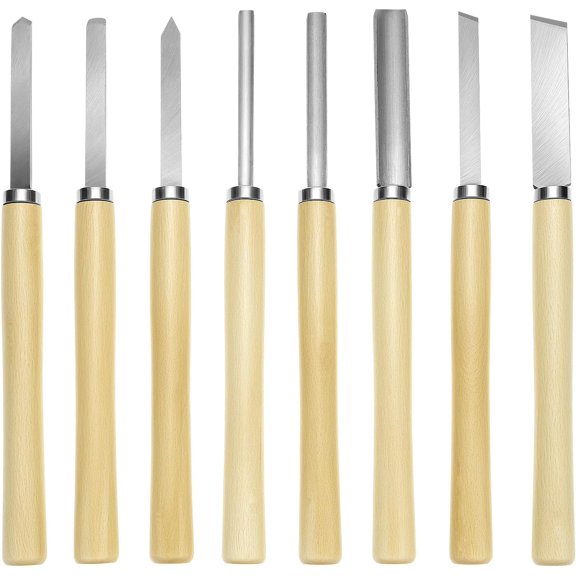 Wood Turning Chisel Set, 8 Pcs Lathe Chisel Set with Triple Tempered Chromium-Vanadium Steel for Woodworking and Craftsmanship