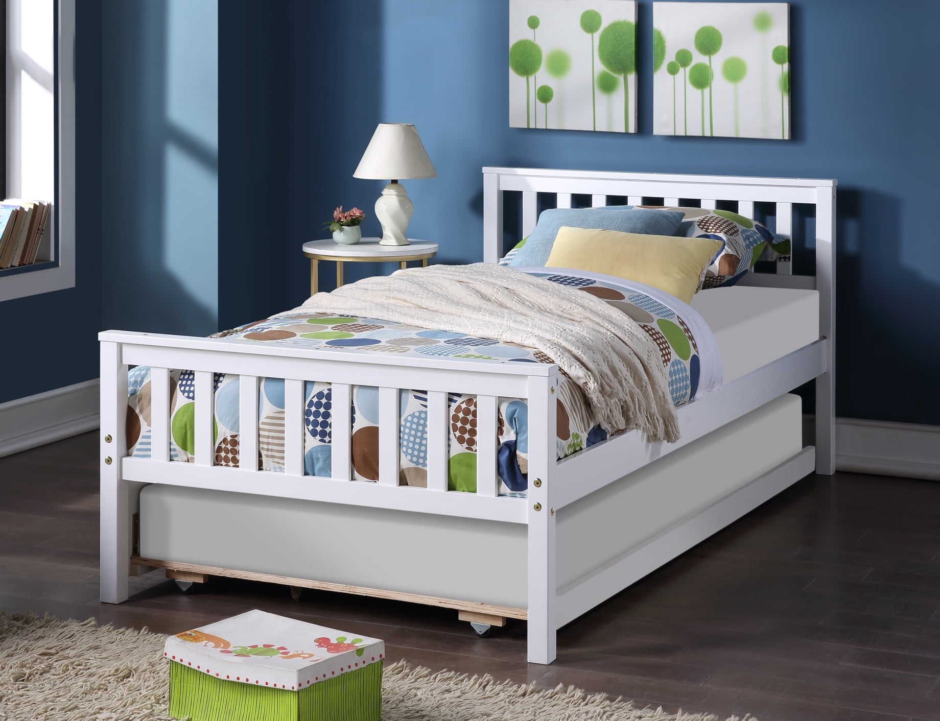Wood Twin Bed Frame with Trundle Platform Bed Frame with Wood Slat