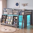thumbnail image 1 of Wood Twin Loft Bed Frame with Stairs & LED Lights & 4-Tier Bookshelf, Low Loft Beds with Under-Bed Play Space, Toy Storage and Safety Guardrails, Gray, 1 of 10