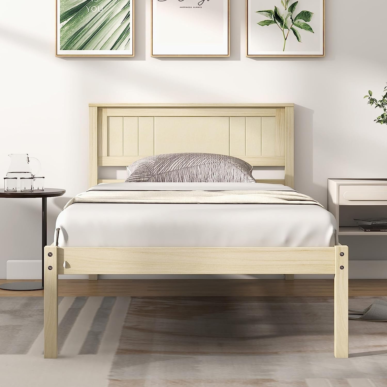 Natural wood twin platform bed deals
