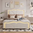 thumbnail image 1 of Wood Twin Size Platform Bed with LED Light Strips, Upholstered Twin Bed Frame with Curve Shaped and Height-Adjustable Headboard for Bedroom, 1 of 7