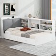 thumbnail image 1 of [Luckynote]Wood Twin Size platform bed with Storage Headboard, Shelves and 2 Drawers, White, 1 of 11
