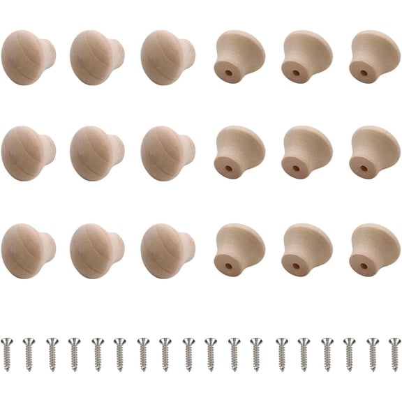 Wood Unfinished Cabinet Knobs Mini Wooden Drawer Handle Furniture Door Pull Knobs 0.69"0.55", 20PCS with Screws