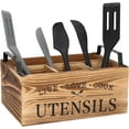 thumbnail image 1 of Wood Utensil Holder, Silverware Organizer with 4 Compartments for Kitchen Counter, Farmhouse Wood Flatware Utensil Organizer Storage Box for Silverware Fork Spoon Spatula., 1 of 6
