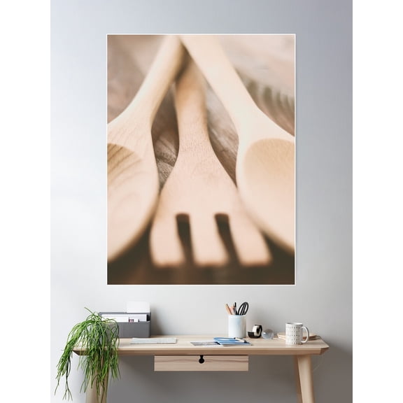 Wood Utensils In The Kitchen, Cooking Spoon And Fork Photography Poster Wall Art, Modern Wall Decor For Living Room Bedroom, 8x12 UNFRAMED