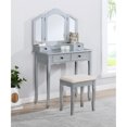 thumbnail image 1 of Wood Vanity In Silver - Make Up Table With Four Drawers And Mirror Wooden Desk Spacious For Organization, 1 of 3