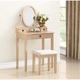 thumbnail image 1 of Wood Vanity Table with Mirror, Stool and 3 Storage / Useful for Bedroom Cosmetic Display, 1 of 4