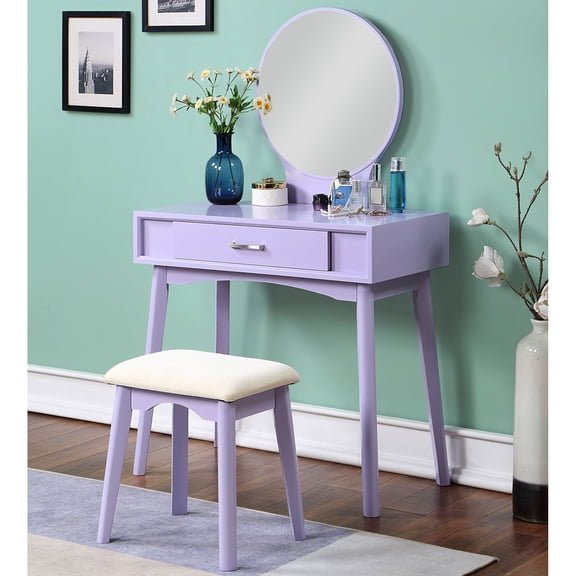 Contemporary Purple Vanity with Round Mirror - Add Style to Your Home Dressing Routine