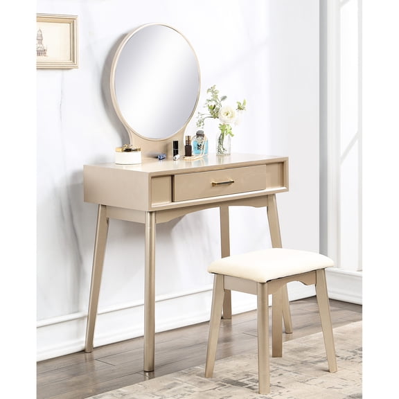 Wood Vanity with Storage Drawer / Organizes Makeup and Face Products