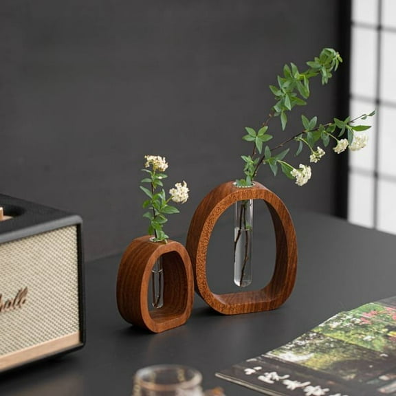 Wood Vase Test Tube Vases for Flowers Test Tube Plant Propagation Station Vase with Walnut Wood Frame Plants Vase Holder Modern Decorative Hydrophilic Plants Vases Dining Table Centerpiece Office