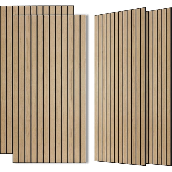 Wood Veneer Acoustic Panels, 4 Pack 47.2”x23.6” Sound Panels, Decorative Large Wood Panels for Wall, for Office,Home Theater,Studio,Living Room, Teak(Mitred)
