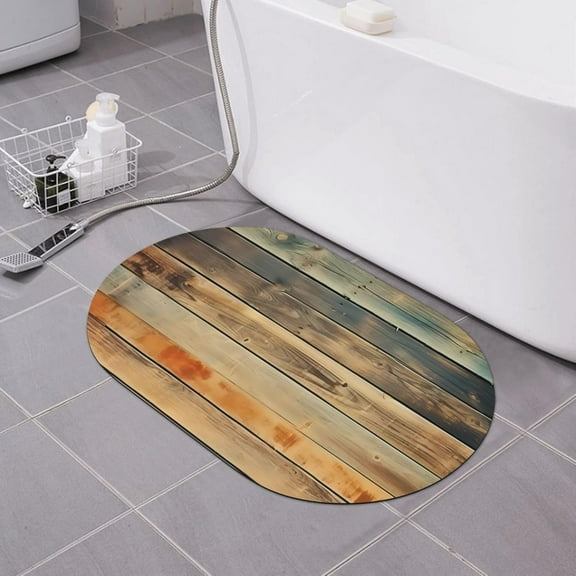 Wood Vintage Bath Mat Rustic Wood Diatomaceous Earth Bathroom Rugs Absorbent Stone Bath Mat Fast Drying Shower Rug Non Slip Doormat 15.7" x 23.6"