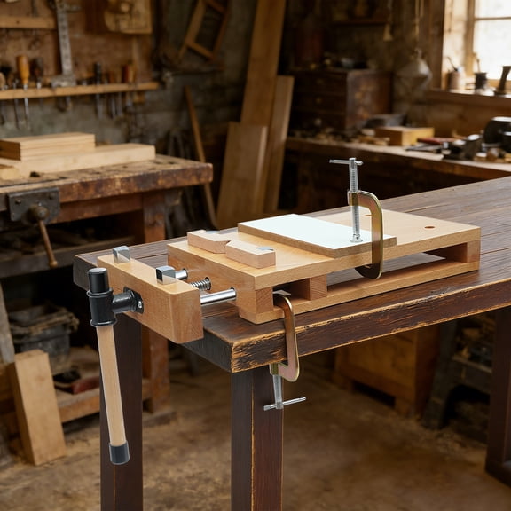 Wood Vise Workbench, Desktop Hardwood Woodworking Vise with 2 G-Type Fixing Clips, Portable Smart Vice Clamps for Chiseling, Planing, Cutting, Graving