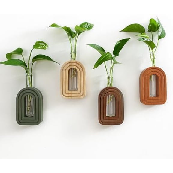 Wood Wall Arched Propagation Vases (Set of 4), Hanging Plant and Flower Vases, Home Decor Boho Wall Decoration for Living Room Bedroom$$Garden & Patio