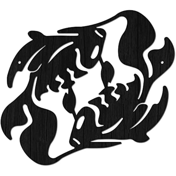 Wood Wall Art Fish Sculpture Hanging Yin Yang Koi Fish Black Wall Decor Nautical Asian Style Art Plaques DIY