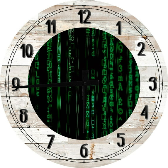 Wood Wall Clock 12 Inch Office Wall Art Black Green Data Nerd Round Small Battery Operated White