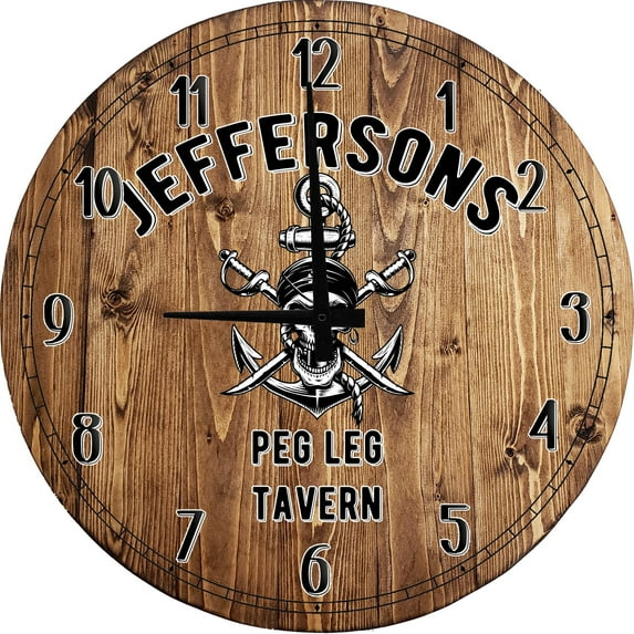 Wood Wall Clock 12 Inch Pirate Nautical Anchor Bar Tavern Round Small Battery Operated Brown Wall Art