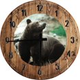 thumbnail image 1 of Wood Wall Clock 18 Inch Round American Bear Wall Art Country Farmhouse Round Small Battery Operated, 1 of 4