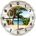 thumbnail image 1 of Wood Wall Clock 18 Inch Round Beachy Wall Art Tropical Island Blue Beige for Living Room Round Small Battery Operated White, 1 of 4