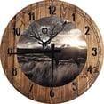 thumbnail image 1 of Wood Wall Clock 18 Inch Round Bird Wall Art Tree Branch Antlers in The Field with Birds Round Small Battery Operated, 1 of 4