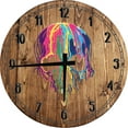 thumbnail image 1 of Wood Wall Clock 18 Inch Round Melting Skull Bright Colors Paint Dripping Round Small Battery Operated Gray Wall Art, 1 of 4