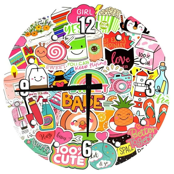 Wood Wall Clock 18 Inch Round Rainbow Pineapple Cute Girl Stickers Round Small Battery Operated Wall Art
