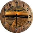 thumbnail image 1 of Wood Wall Clock 18 Inch Round Wooden Walkway to the Sandy Beach for Sunset Walk Round Small Battery Operated Brown Wall Art, 1 of 4