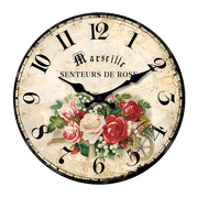 12 Inch Vintage Rose Flower Wood Wall Clocks Battery Operated
