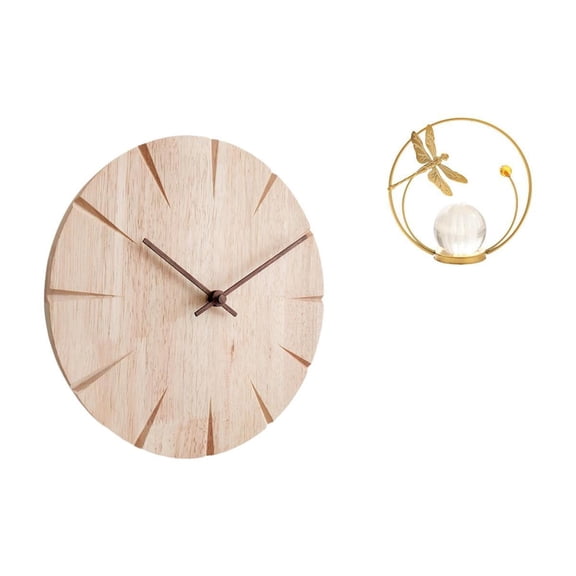 Wood Wall Clock Crystal Ball Sculpture Metal Figurine Silent Movement Feature for Bedroom Restaurant Office Spaces