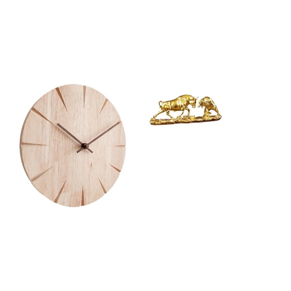 Wood Wall Clock Desktop Statue Bull Sculpture Collections Resin Craft Decoration Silent Design for Home Office Gifts