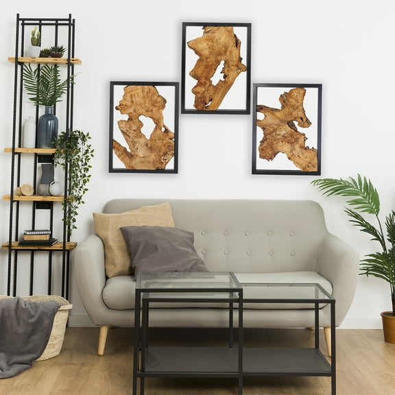 Wood Wall Decor, 12x16 Inch Metal Frame Wall Art, Set of 3 Panels Wall Hangings, Rustic Large Wall Decor, Handmade Wood Art, Natural Wood Panels for a Unique Style, Abstract Wood and Metal Wall Art