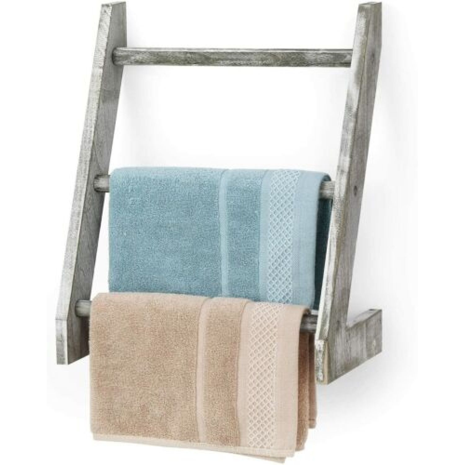 Wood Wall Hanging 3 Tier Hand Towel Ladder Rack, Bathroom Blankets