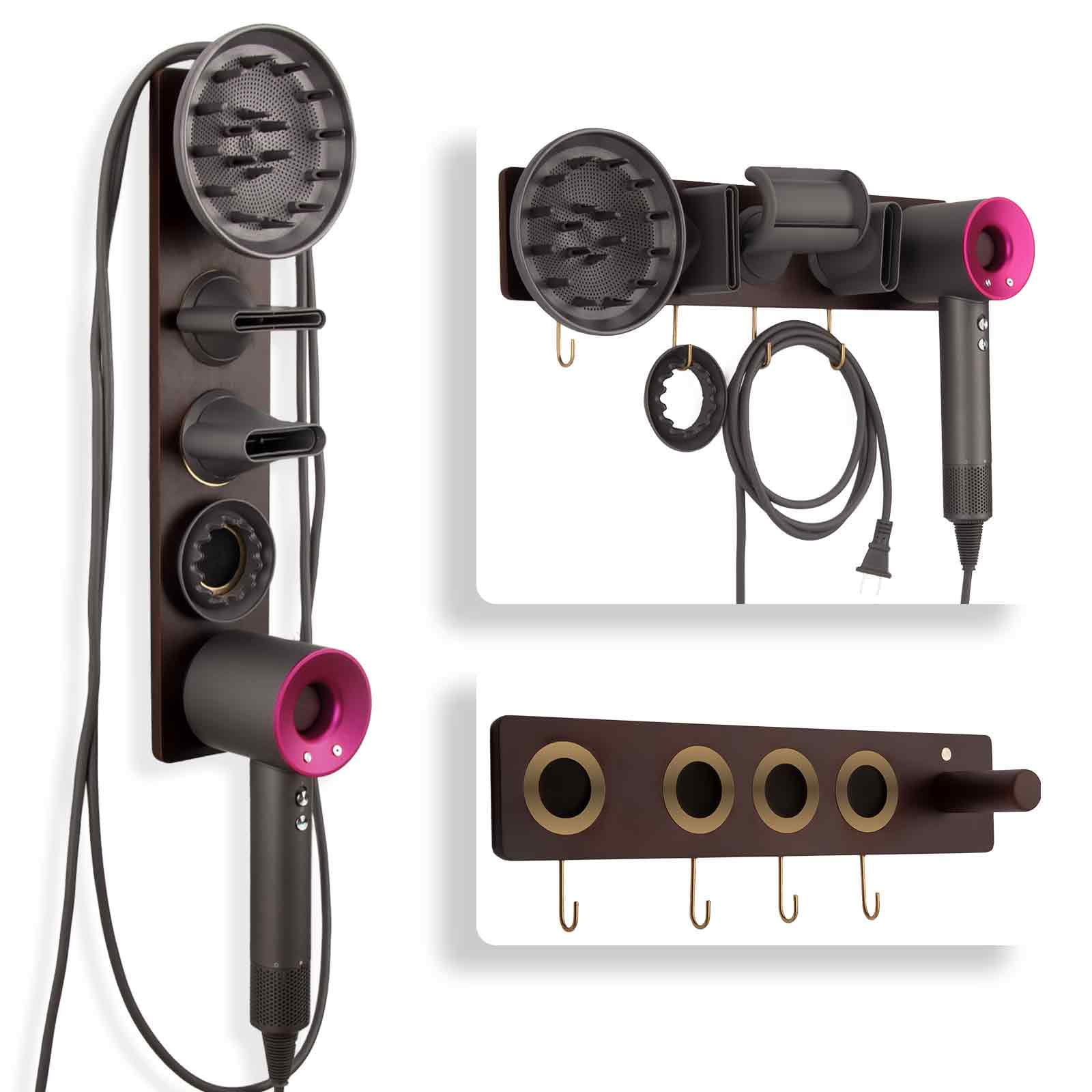Wood Wall Holder for Dyson Hair Dryer, Adapters and Attachments