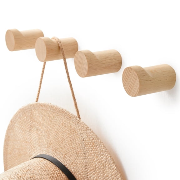 Wood Wall Hooks for Hanging, 6 Pack Rustic Coat Hooks Wall Mount, Handmade Wooden Pegs Hat Hook, Entryway Walls Hanger for Coat Purse, Boho Bathroom Towel Rack (Walnut Wood)